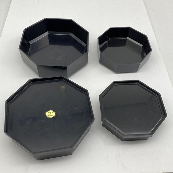VTG Yamanaka Japan Jewelry Trinket 2pc Nesting Boxes Black Lacquerware Floral - Picture 8 of 12